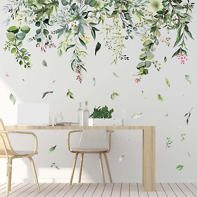 #ad #ad Green Hanging Vine Wall Stickers Nature Plants Flower Leaves Wall Decals Bedroom $22.60