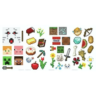 #ad Minecraft Peel And Stick 38 Wall Decals Kids Fun Removable Game Room Stickers $15.99