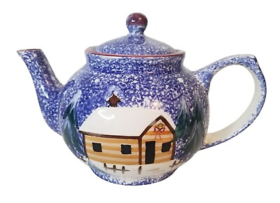 #ad Christmas Cooks Bazaar Holly Mountain Lodge Tea Pot Theme Art Deco Kitchen $40.00