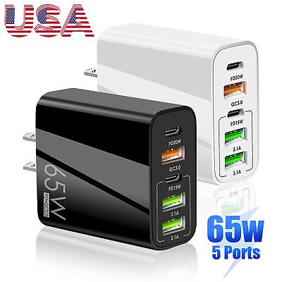 #ad 65W 5USB Type C Fast Wall Charger PD QC3.0 Adapter For MacBook iPhone Samsung US $9.17