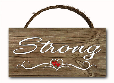 #ad Strong Word Script Heart Hanging Wood Plaque Wall Sign Rustic Room Decor 12x6 $14.99