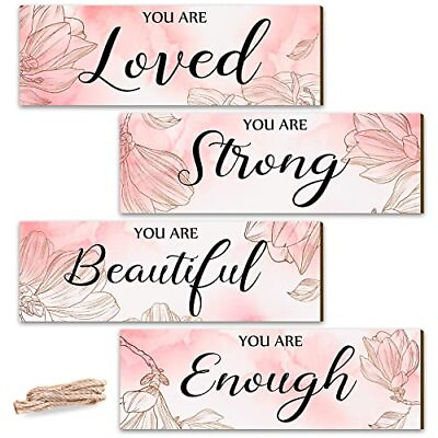 #ad 4 Pieces Pink Room Decor for Girls Flower Hanging Wall Decor You Are Loved Be... $23.48