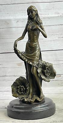 #ad Handcrafted Bronze Figurine: Signed Moreau Lily Girl with Flowers Art Deco Sale $104.65