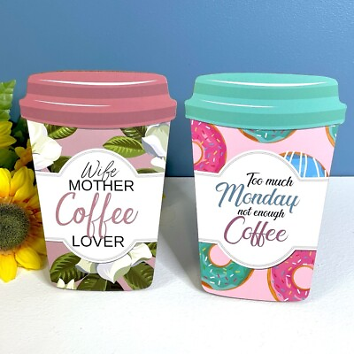 #ad NEW Set of 2 Coffee Sign Plaque Home Kitchen Office Decor Desktop Tabletop $13.95