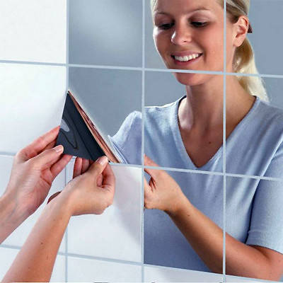 #ad 16pcs DIY 3D Tile Square Wall Stickers Mirror Wall Mosaic Decal Home Room Decor $8.19