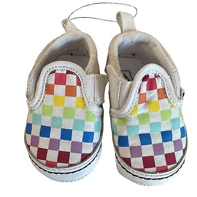 #ad Vans Off The Wall Baby Girls Size 2 C Multicolor Rainbow Checkerboard Crib Shoes $9.99