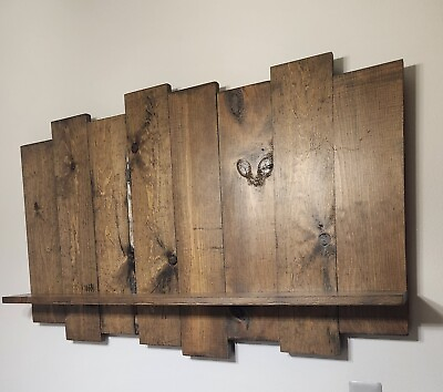 #ad Rustic Farmhouse Wood Wall Art Sculpture w Display Floating Shelf Hand Made $139.99