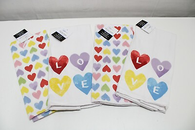 #ad 4 Kitchen Tea Towels Pastel Hearts Love $17.97