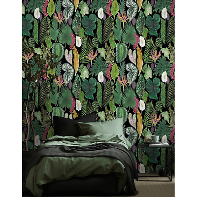 #ad Tropical leaves Removable wallpaper green and yellow Home Decor $242.95