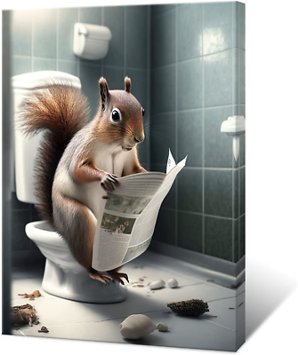 #ad #ad KOEUIRW Funny Squirrel Bathroom Canvas Wall Art Cute Squirrel In Toilet Posters $19.34