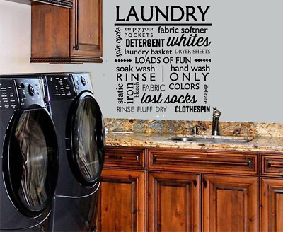 #ad LAUNDRY ROOM COLLAGE VINYL WALL DECAL LETTERING QUOTE STICKER LAUNDRY DECOR $12.74