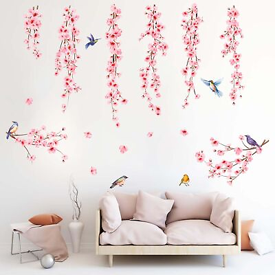 #ad Hanging Vines Flower Wall Stickers Cherry Blossom Tree Branch Birds Floral ... $21.94