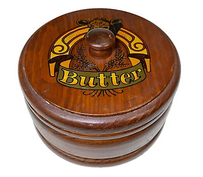 #ad Cracker Barrel Wood Box Butter Dish 2 Piece Country Kitchen Decor Farm Dairy Cow $27.64