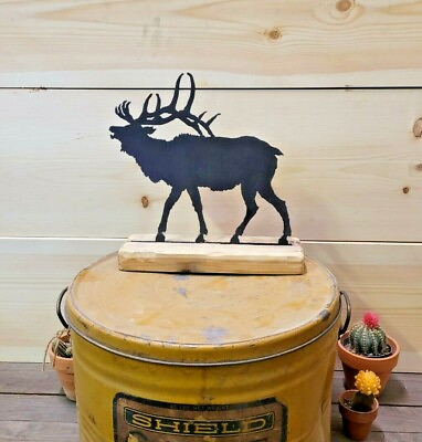 #ad Elk on Block Small Rustic Home Décor Cabin Lodge Hunter Man Cave Shelf Sitter $39.99