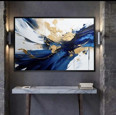 #ad Abstract Wall Art Canvas Navy amp; Gold Poster Home Decor $25.00