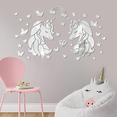 #ad #ad 3D Acrylic Mirror Wall Stickers Unicorn Wall Decals for Girls Bedroom Baby Nurse $21.89