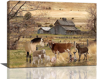 #ad #ad Farm Animal Wall Art Country Rustic Old Barn Pictures Wall Decor Canvas Print Fa $31.24