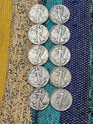 #ad Nice Half Roll of 90% Silver Walking Liberty Half Dollars 10 Coins $5 FV $109.77