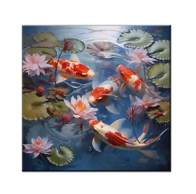 #ad Fish Koi Oil painting Picture Printed on canvas Home Wall Feng Shui Decor II $75.78