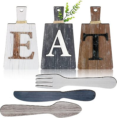 #ad 6 Pieces 7.5 x 4.3 inch Eat Sign Kitchen Decorations Wall Cutting Board Signs De $28.55