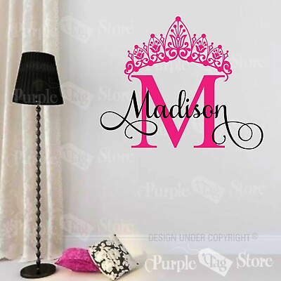 #ad Princess Custom Name Monogram Initial Crown Vinyl Wall Room Decal Sticker $31.99