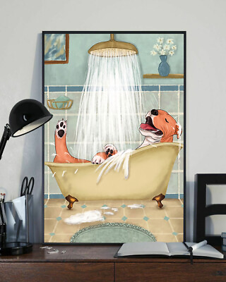 #ad Pitbull Dog Shower Bathroom Home Decor Wall Art Poster $13.95