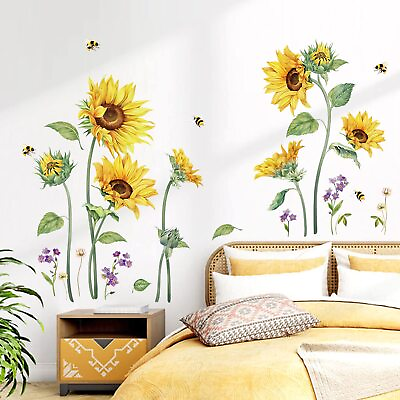 #ad Large Sunflower Wall Decals Flower Grass Wall Stickers Bedroom Living Room Ki... $25.49