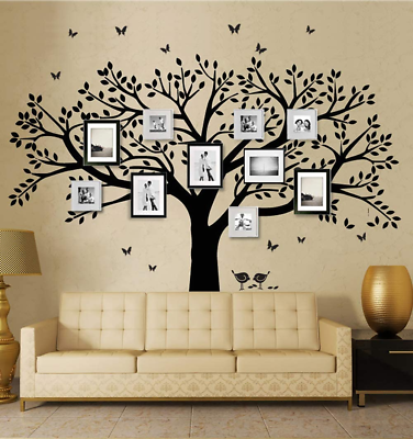 #ad Family Tree Wall Decal Butterflies And Birds Wall Sticker Black NEW $40.91