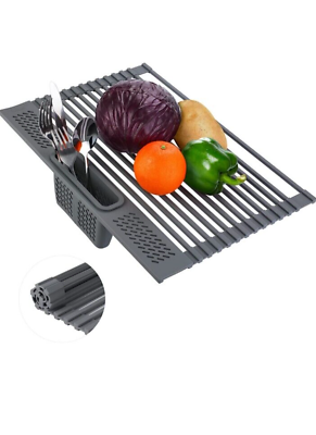 #ad DISH DRYING RACK Roll Up Foldable Over Kitchen Sink Light Grey 16.85quot;x12quot; ATTSIL $33.00