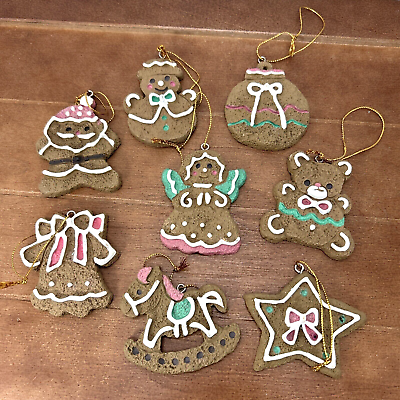 #ad Set of 8 Christmas Hand Painted Resin Cookie Shaped Vintage Tree Ornaments $19.95