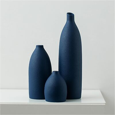#ad Matte Blue Vase Set Navy Blue Decor Coastal Decor Vases thick Sturdy Washable $38.70