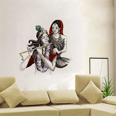 #ad Lord Krishna with Radha Wall Sticker PVC Vinyl Matte Finish Living Room Decor $17.99