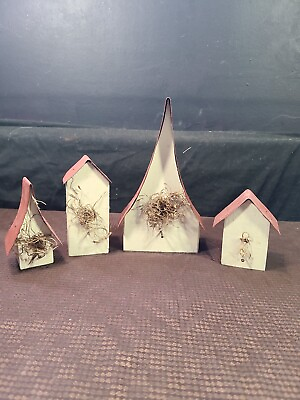 #ad Set Of Four 4 Wood amp; Metal Decorative Bird Houses $6.00