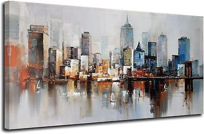#ad Canvas Wall Art Prints Modern Abstract Cityscape Brooklyn Bridge Painting Stretc $110.10