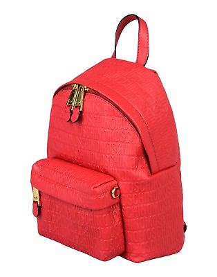 #ad SS17 Moschino Couture Jeremy Scott Red LEATHER Backpack wAll Over Embossed Logo $597.00