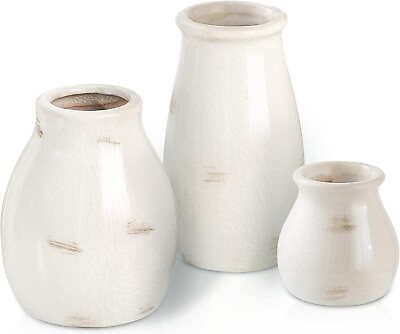 #ad White Ceramic Vase Set of 3 Modern Minimalist Home Decor Boho Flower Vase for $20.00