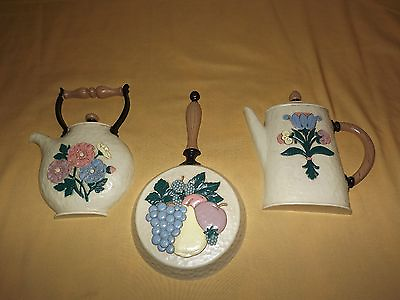 #ad 3 1995 KITCHEN WALL DECORATIONS FLOWERS FRUIT COFFEE amp; TEA POT FRYING PAN $55.99
