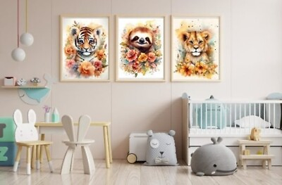 #ad 10 Cute Animals Nursery Wall Art Floral $9.99