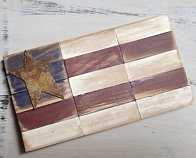 #ad Handmade Wooden Sign...American Flag...Rustic Primitive Decor Shelf Sitter $9.95