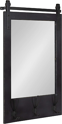#ad Cates Rustic Wall Mirror with Hooks 18 X 28 Black Farmhouse Wall Decor with F $196.28