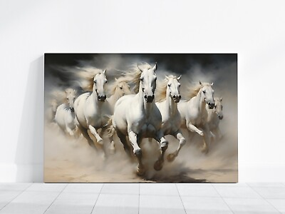 #ad #ad Running Horses Canvas Wall Art Painting White Horses Poster Large Animal Art $156.00