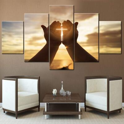 #ad #ad Jesus Cross Hands Prayer Christian 5 Piece Canvas Print Wall Art Home Decor $139.00