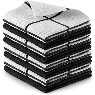 #ad Kitchen Dish Towels Popcorn Texture 100% Cotton 8 Pack Black Stripe $9.99