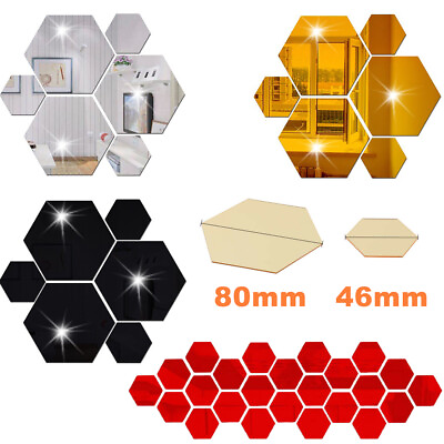 #ad 12Pcs 3D Hexagon Wall Stickers Mirror Removable Acrylic Art DIY Home Decor Decal $5.10