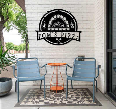 #ad Custom Metal Pizza Oven Wall Sign Kitchen Decor Personalized Oven Name Sign $118.49