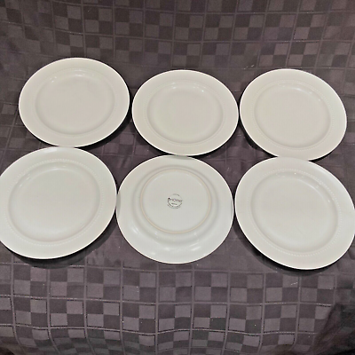#ad 6 Target Home White Beaded Band Round Salad Plates 8” solid all dots wide rim $21.51