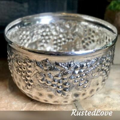 #ad Vintage Silver Plated Bowl Repousse Planter Wine chiller Ice Bucket Grape Decor $193.00