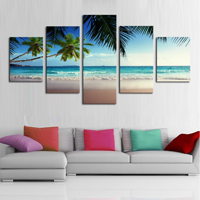 #ad Seashore Summer Beach Palm Tree Poster 5 Panel Canvas Print Wall Art Home Decor $171.96
