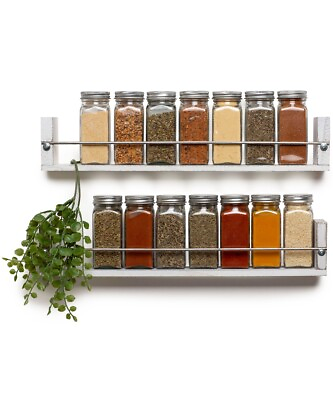 #ad Farmhouse Kitchen Decor Wall Mounted Spice Rack w 2 Shelves in Washed White $19.99