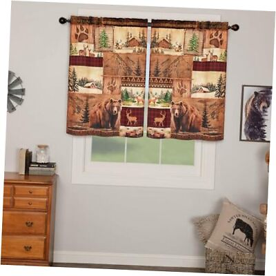 #ad #ad Farmhouse Kitchen Curtains 36 Inch Length Lodge Bear 26quot;W x 36quot;L Red and Brown $28.93